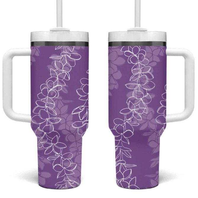 Hawaii Plumeria Lei Aloha Festive Violet Custom Stanley Quencher 40Oz Stainless Steel Tumbler With Handle
