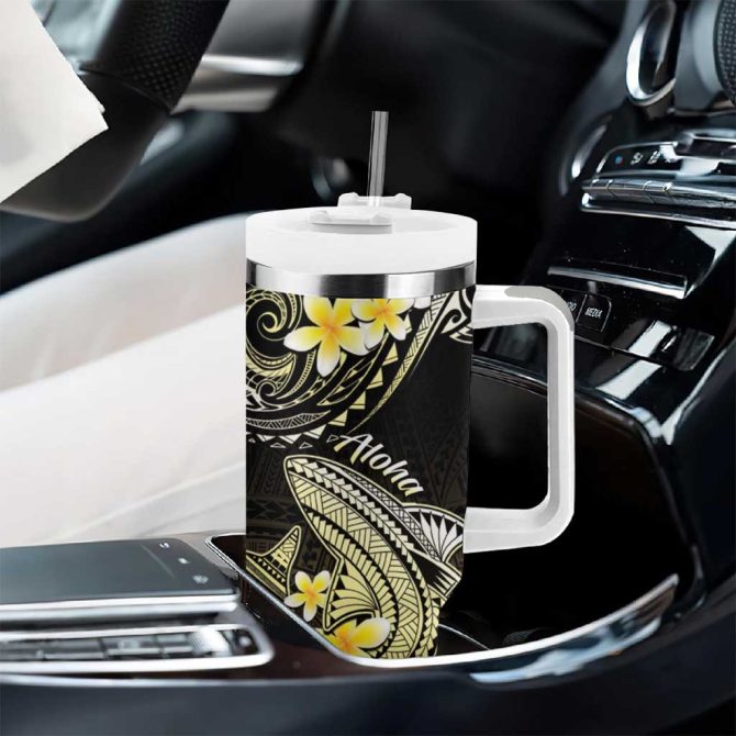 Hawaii Polynesian Shark With Kakau Gold Custom Stanley Quencher 40Oz Stainless Steel Tumbler With Handle - Image 8