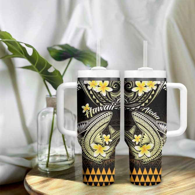 Hawaii Polynesian Shark With Kakau Gold Custom Stanley Quencher 40Oz Stainless Steel Tumbler With Handle - Image 9