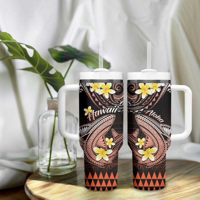 Hawaii Polynesian Shark With Kakau Orange Custom Stanley Quencher 40Oz Stainless Steel Tumbler With Handle - Image 9