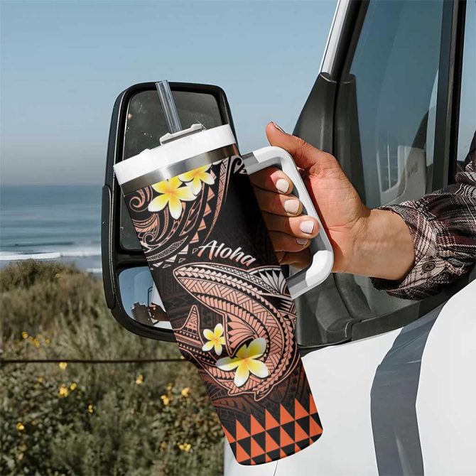 Hawaii Polynesian Shark With Kakau Orange Custom Stanley Quencher 40Oz Stainless Steel Tumbler With Handle - Image 7