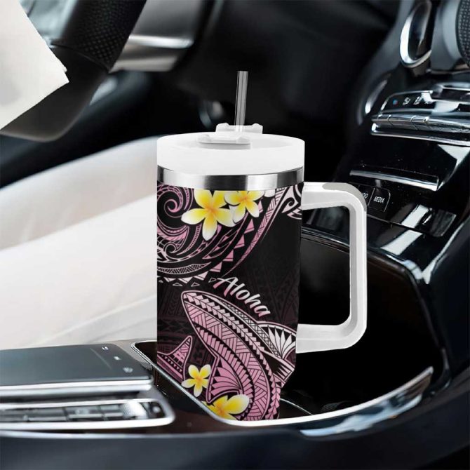 Hawaii Polynesian Shark With Kakau Pink Custom Stanley Quencher 40Oz Stainless Steel Tumbler With Handle - Image 8