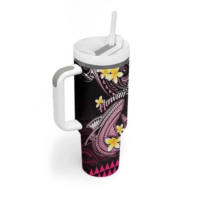 Hawaii Polynesian Shark With Kakau Pink Custom Stanley Quencher 40Oz Stainless Steel Tumbler With Handle - Image 2