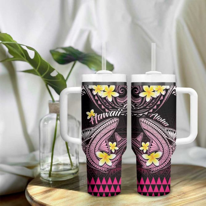 Hawaii Polynesian Shark With Kakau Pink Custom Stanley Quencher 40Oz Stainless Steel Tumbler With Handle - Image 9