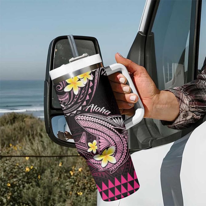Hawaii Polynesian Shark With Kakau Pink Custom Stanley Quencher 40Oz Stainless Steel Tumbler With Handle - Image 7