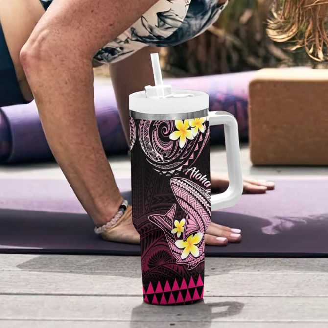 Hawaii Polynesian Shark With Kakau Pink Custom Stanley Quencher 40Oz Stainless Steel Tumbler With Handle - Image 6