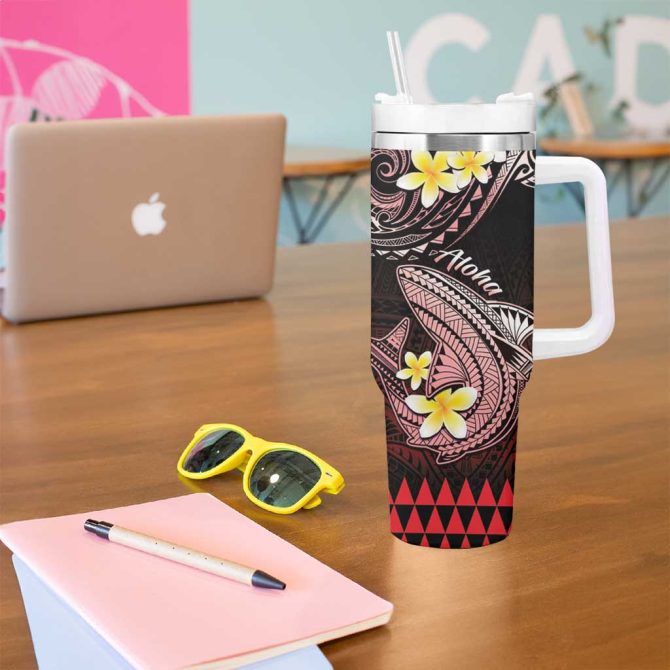 Hawaii Polynesian Shark With Kakau Red Custom Stanley Quencher 40Oz Stainless Steel Tumbler With Handle - Image 5