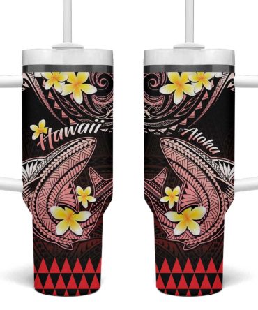 Hawaii Polynesian Shark With Kakau Red Custom Stanley Quencher 40Oz Stainless Steel Tumbler With Handle