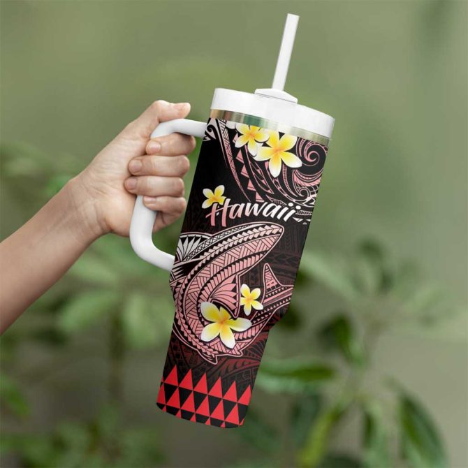 Hawaii Polynesian Shark With Kakau Red Custom Stanley Quencher 40Oz Stainless Steel Tumbler With Handle - Image 3