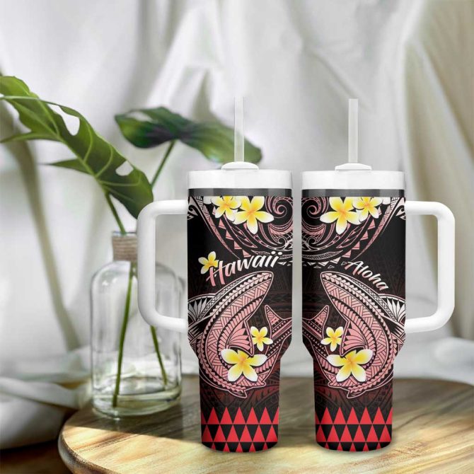 Hawaii Polynesian Shark With Kakau Red Custom Stanley Quencher 40Oz Stainless Steel Tumbler With Handle - Image 9