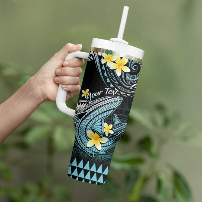 Hawaii Polynesian Shark With Kakau Turquoise Custom Stanley Quencher 40Oz Stainless Steel Tumbler With Handle - Image 3
