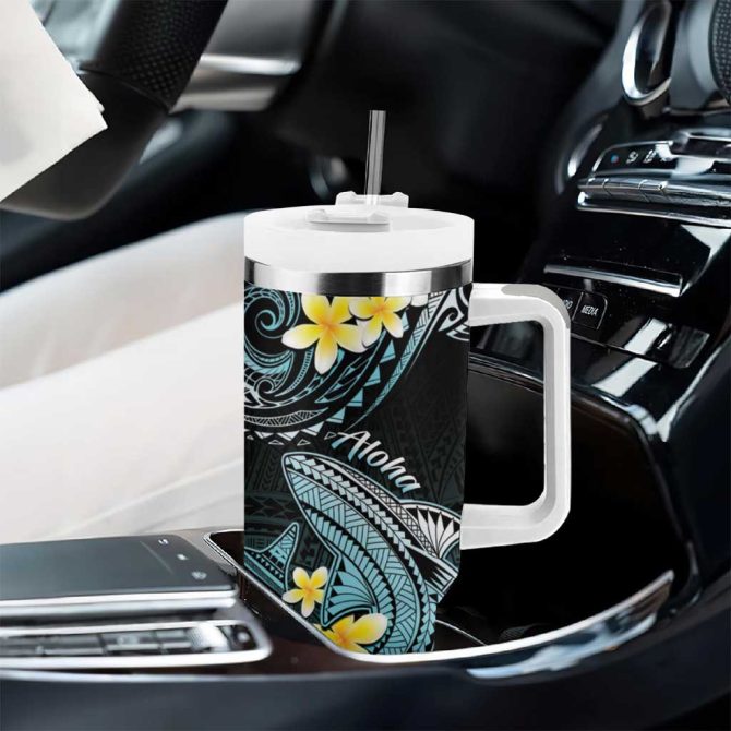 Hawaii Polynesian Shark With Kakau Turquoise Custom Stanley Quencher 40Oz Stainless Steel Tumbler With Handle - Image 8