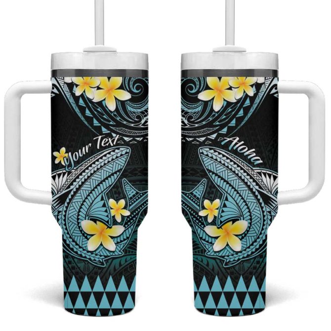 Hawaii Polynesian Shark With Kakau Turquoise Custom Stanley Quencher 40Oz Stainless Steel Tumbler With Handle