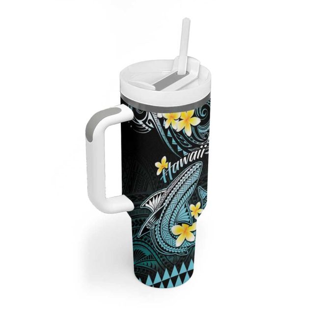 Hawaii Polynesian Shark With Kakau Turquoise Custom Stanley Quencher 40Oz Stainless Steel Tumbler With Handle - Image 2