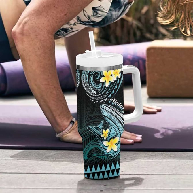 Hawaii Polynesian Shark With Kakau Turquoise Custom Stanley Quencher 40Oz Stainless Steel Tumbler With Handle - Image 6