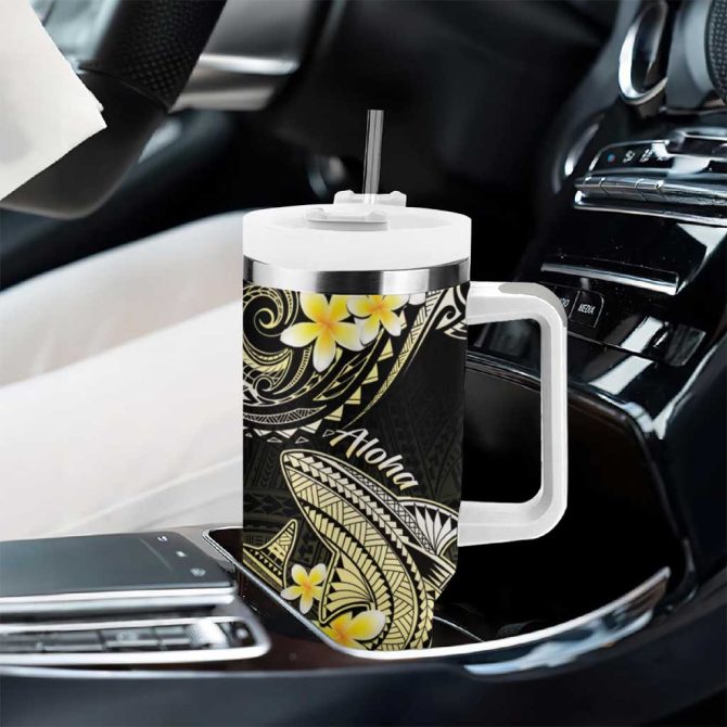 Hawaii Polynesian Shark With Kakau Yellow Custom Stanley Quencher 40Oz Stainless Steel Tumbler With Handle - Image 8