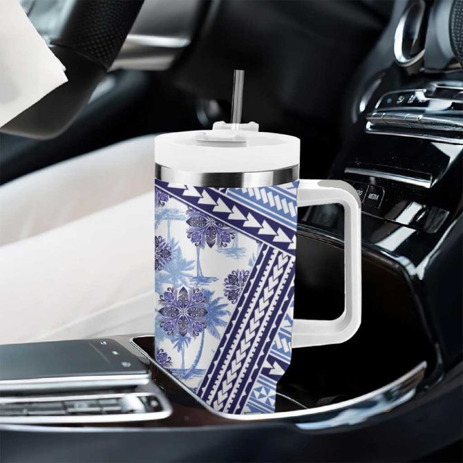 Hawaii Quilt Kakau Polynesian Blue Custom Stanley Quencher 40Oz Stainless Steel Tumbler With Handle - Image 8
