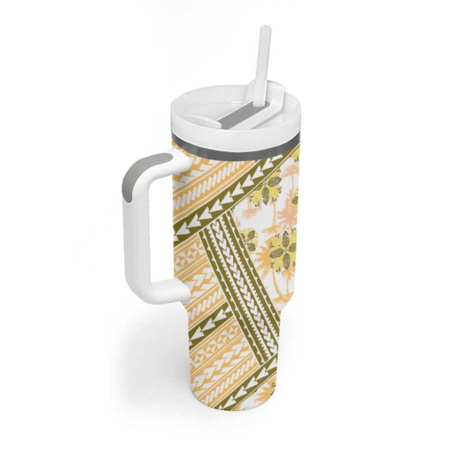 Hawaii Quilt Kakau Polynesian Gold Custom Stanley Quencher 40Oz Stainless Steel Tumbler With Handle - Image 2