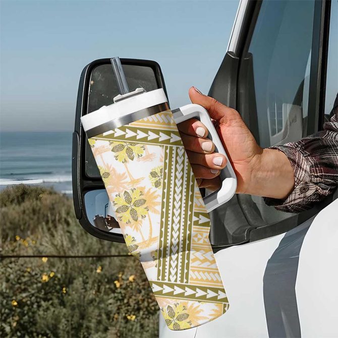 Hawaii Quilt Kakau Polynesian Gold Custom Stanley Quencher 40Oz Stainless Steel Tumbler With Handle - Image 7