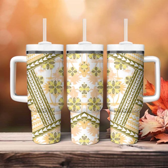 Hawaii Quilt Kakau Polynesian Gold Custom Stanley Quencher 40Oz Stainless Steel Tumbler With Handle - Image 4