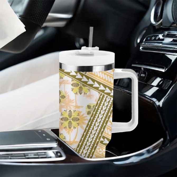 Hawaii Quilt Kakau Polynesian Gold Custom Stanley Quencher 40Oz Stainless Steel Tumbler With Handle - Image 8