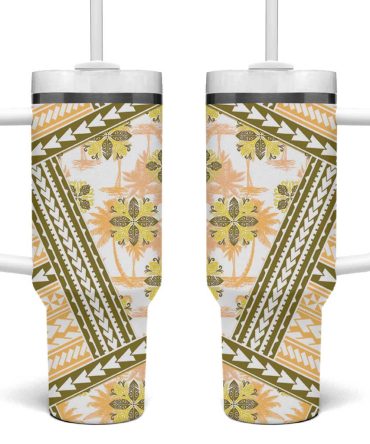 Hawaii Quilt Kakau Polynesian Gold Custom Stanley Quencher 40Oz Stainless Steel Tumbler With Handle