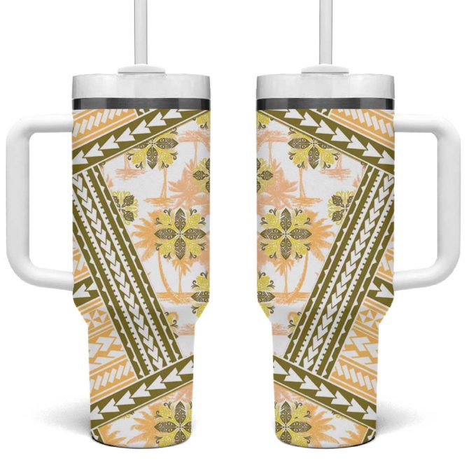 Hawaii Quilt Kakau Polynesian Gold Custom Stanley Quencher 40Oz Stainless Steel Tumbler With Handle