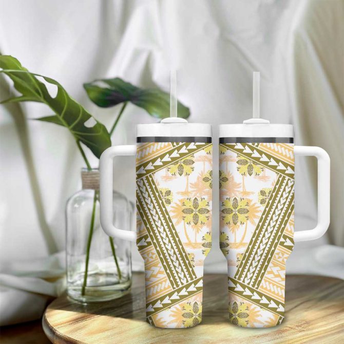 Hawaii Quilt Kakau Polynesian Gold Custom Stanley Quencher 40Oz Stainless Steel Tumbler With Handle - Image 9