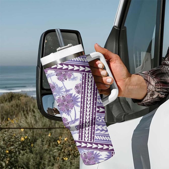 Hawaii Quilt Kakau Polynesian Lilac Custom Stanley Quencher 40Oz Stainless Steel Tumbler With Handle - Image 7