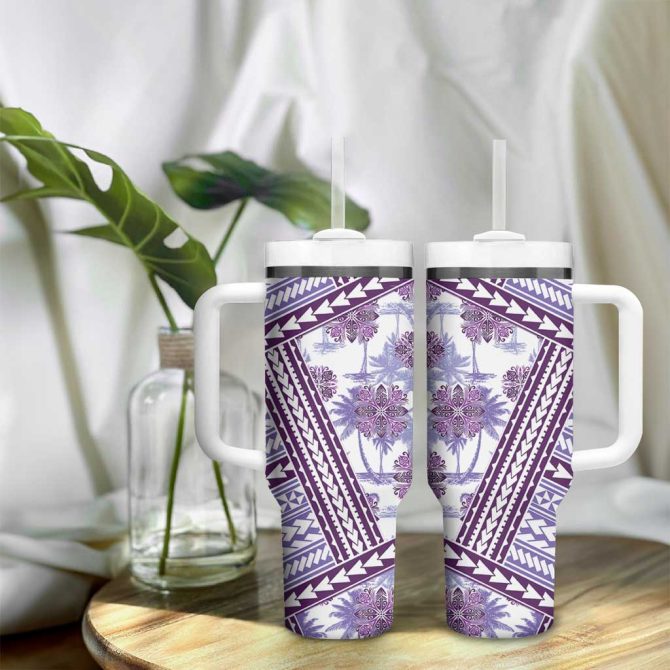Hawaii Quilt Kakau Polynesian Lilac Custom Stanley Quencher 40Oz Stainless Steel Tumbler With Handle - Image 9