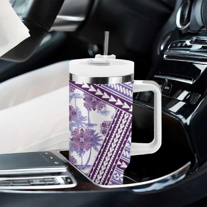 Hawaii Quilt Kakau Polynesian Lilac Custom Stanley Quencher 40Oz Stainless Steel Tumbler With Handle - Image 8