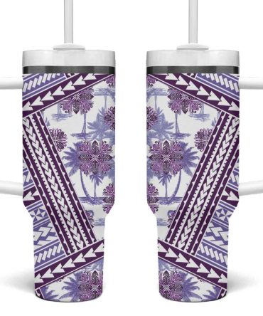 Hawaii Quilt Kakau Polynesian Lilac Custom Stanley Quencher 40Oz Stainless Steel Tumbler With Handle