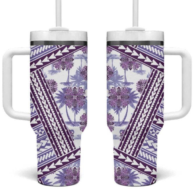 Hawaii Quilt Kakau Polynesian Lilac Custom Stanley Quencher 40Oz Stainless Steel Tumbler With Handle