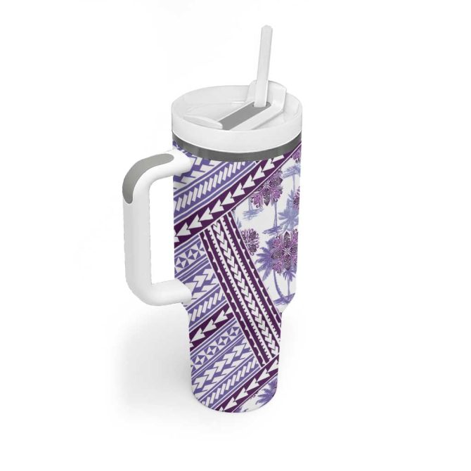 Hawaii Quilt Kakau Polynesian Lilac Custom Stanley Quencher 40Oz Stainless Steel Tumbler With Handle - Image 2