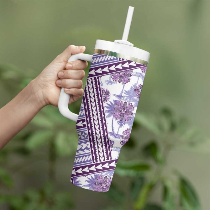 Hawaii Quilt Kakau Polynesian Lilac Custom Stanley Quencher 40Oz Stainless Steel Tumbler With Handle - Image 3