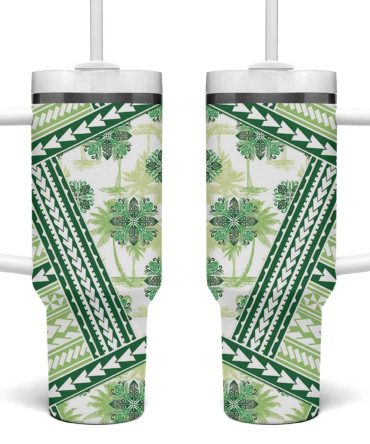 Hawaii Quilt Kakau Polynesian Olive Green Custom Stanley Quencher 40Oz Stainless Steel Tumbler With Handle