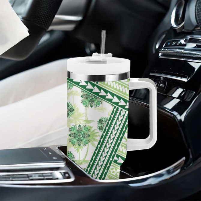 Hawaii Quilt Kakau Polynesian Olive Green Custom Stanley Quencher 40Oz Stainless Steel Tumbler With Handle - Image 8