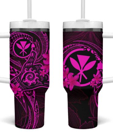Hawaii Shaka Tattoo Mix Polynesian Plumeria Pink Custom Stanley Quencher 40Oz Stainless Steel Tumbler With Handle