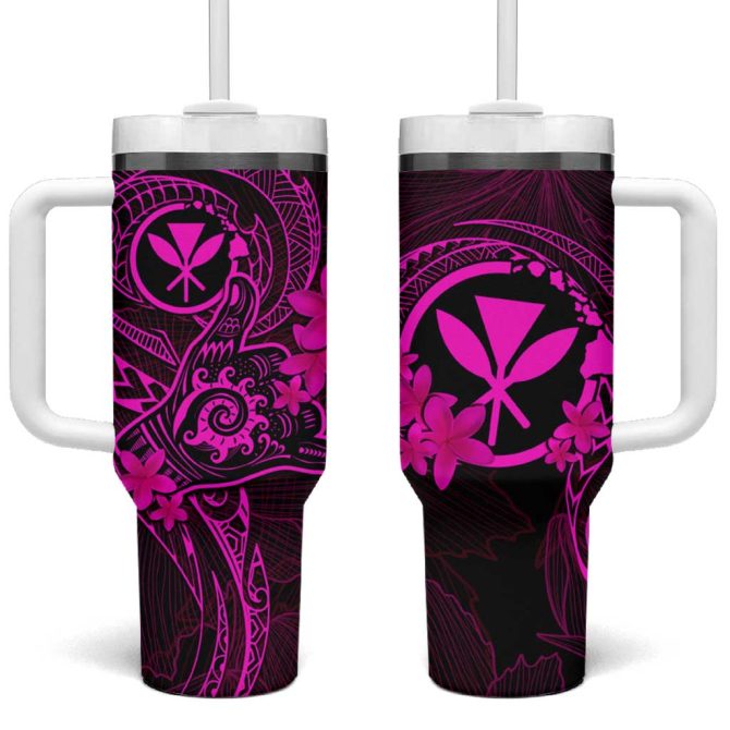 Hawaii Shaka Tattoo Mix Polynesian Plumeria Pink Custom Stanley Quencher 40Oz Stainless Steel Tumbler With Handle