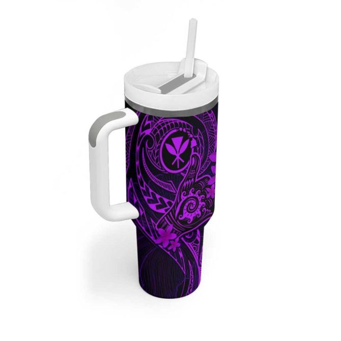 Hawaii Shaka Tattoo Mix Polynesian Plumeria Purple Custom Stanley Quencher 40Oz Stainless Steel Tumbler With Handle - Image 2