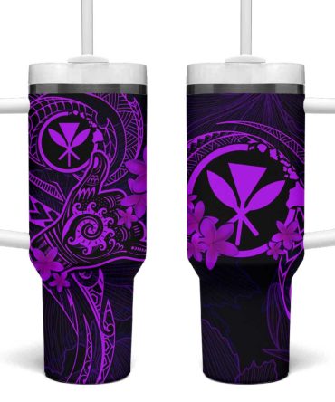 Hawaii Shaka Tattoo Mix Polynesian Plumeria Purple Custom Stanley Quencher 40Oz Stainless Steel Tumbler With Handle