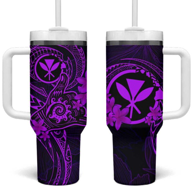 Hawaii Shaka Tattoo Mix Polynesian Plumeria Purple Custom Stanley Quencher 40Oz Stainless Steel Tumbler With Handle