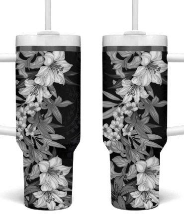 Hawaii Tropical Leaves And Flowers Tribal Polynesian Black White Custom Stanley Quencher 40Oz Stainless Steel Tumbler With Handle
