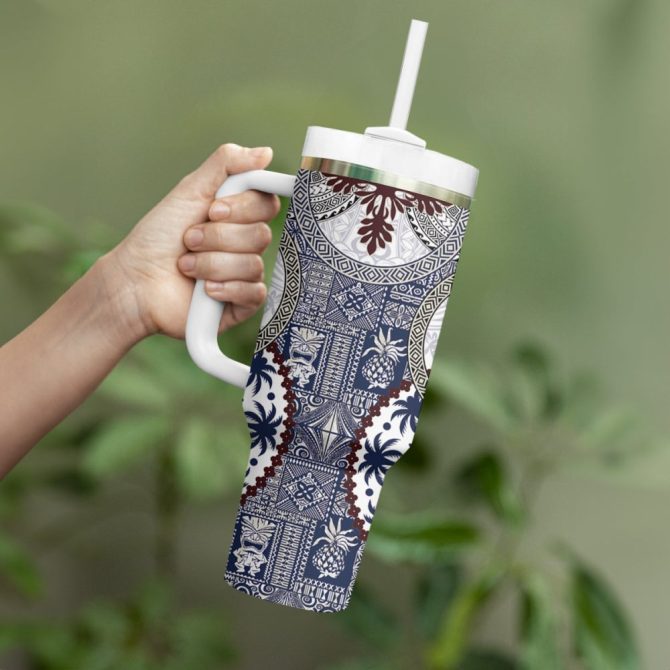Hawaii Tumbler With Handle Barkcloth Pattern Vintage Style Lt05Custom Stanley Quencher 40Oz Stainless Steel Tumbler - Image 4