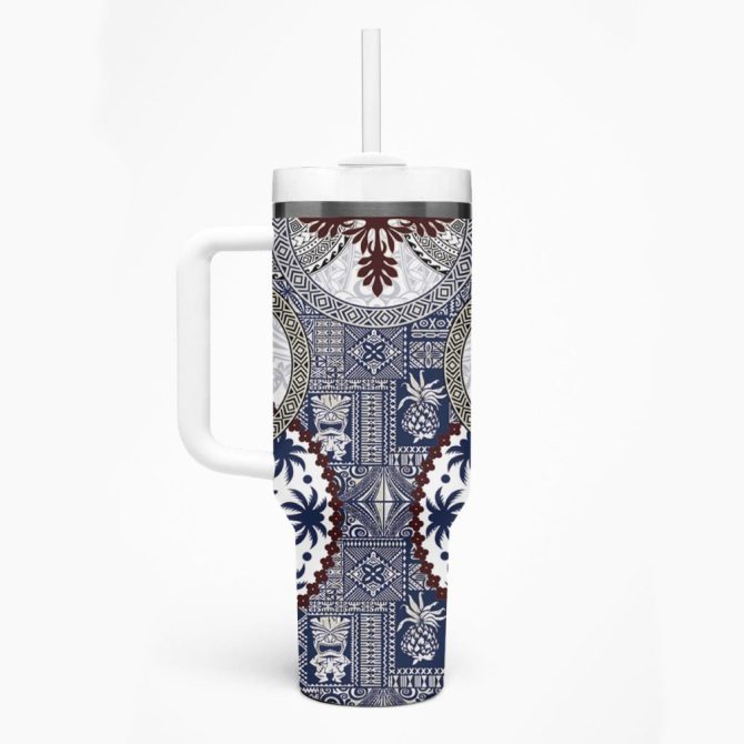 Hawaii Tumbler With Handle Barkcloth Pattern Vintage Style Lt05Custom Stanley Quencher 40Oz Stainless Steel Tumbler - Image 2