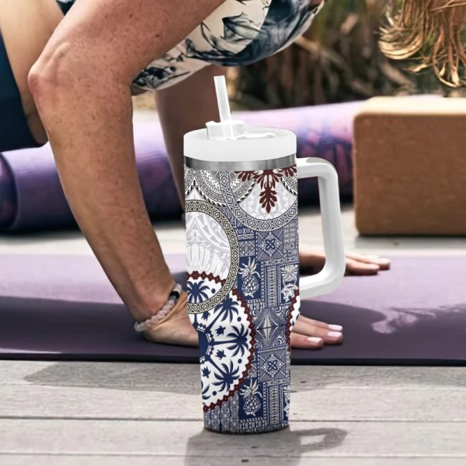 Hawaii Tumbler With Handle Barkcloth Pattern Vintage Style Lt05Custom Stanley Quencher 40Oz Stainless Steel Tumbler - Image 7