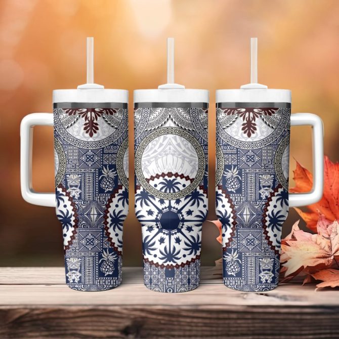 Hawaii Tumbler With Handle Barkcloth Pattern Vintage Style Lt05Custom Stanley Quencher 40Oz Stainless Steel Tumbler - Image 5