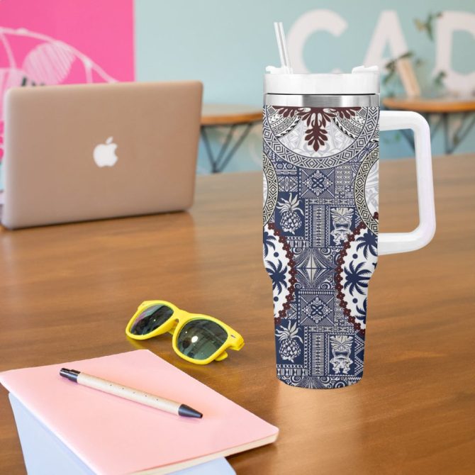 Hawaii Tumbler With Handle Barkcloth Pattern Vintage Style Lt05Custom Stanley Quencher 40Oz Stainless Steel Tumbler - Image 6