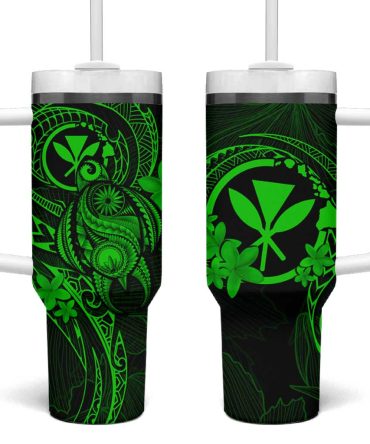 Hawaii Turtle Mix Polynesian Plumeria Green Custom Stanley Quencher 40Oz Stainless Steel Tumbler With Handle