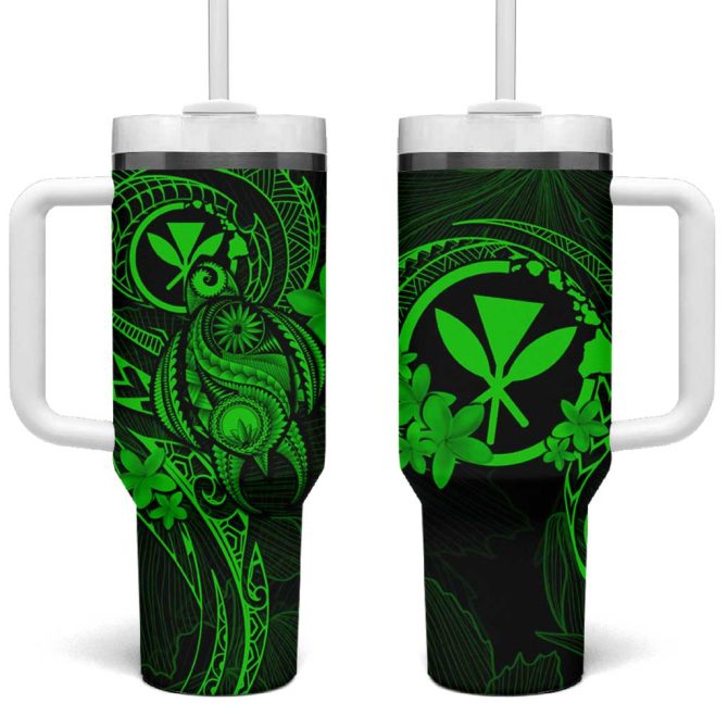 Hawaii Turtle Mix Polynesian Plumeria Green Custom Stanley Quencher 40Oz Stainless Steel Tumbler With Handle